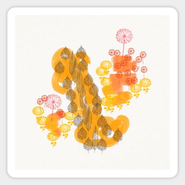 Flowers and Leaves - Orange Sticker by oliviastclaire